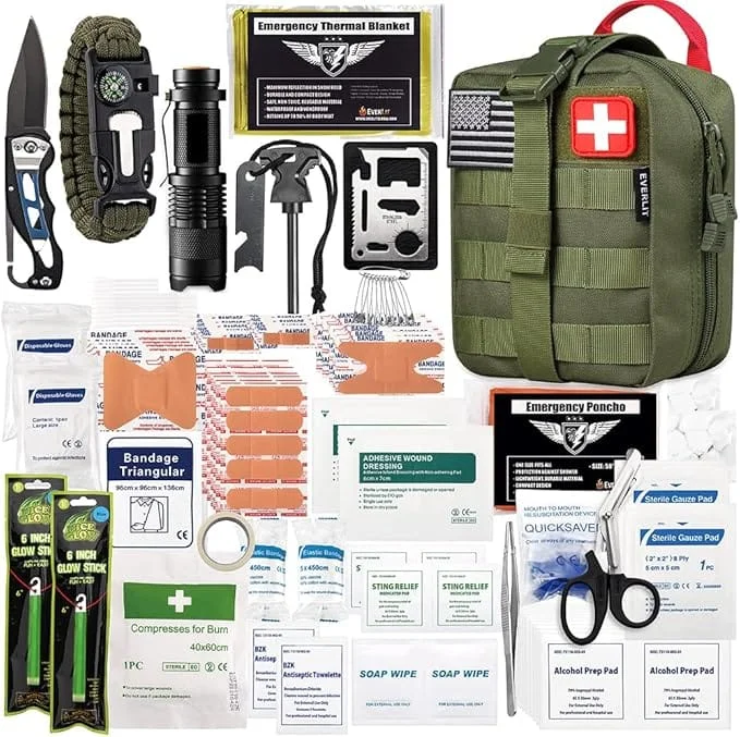 EVERLIT 250 Piece Survival/Range Med/ First Aid Kit in IFAK EMT Molle Pouch