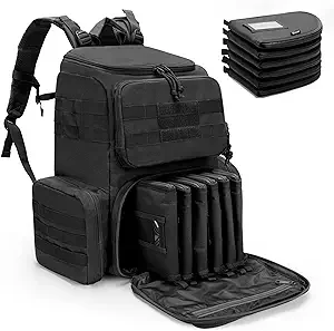 Tactical Range Pistol Backpack with 6 Pistol Cases, Gun Backpack with 9X Magazine Slots