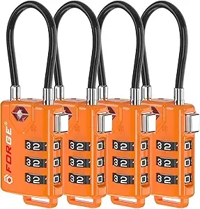 TSA Approved Cable Luggage Locks, Re-settable Combination w/Alloy Body, 4 Locks.